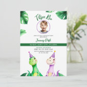 Aquarellfarbener Trex Kinder Foto Geburtstag Einladung (Stehend Vorderseite)