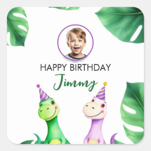 Aquarellfarbener Trex Kinder Foto Geburtstag Quadratischer Aufkleber