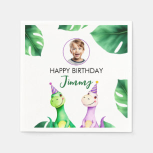 Aquarellfarbener Trex Kinder Foto Geburtstag Serviette