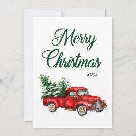 Aquarellfarbener Vintager roter LKW Frohe Weihnach Feiertagskarte