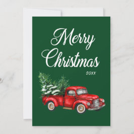 Aquarellfarbener Vintager roter LKW Frohe Weihnach Feiertagskarte