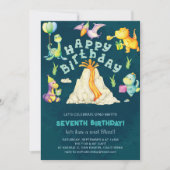 Aquarellfarbener Vulkan Dinosaurier Geburtstag Einladung (Vorderseite)