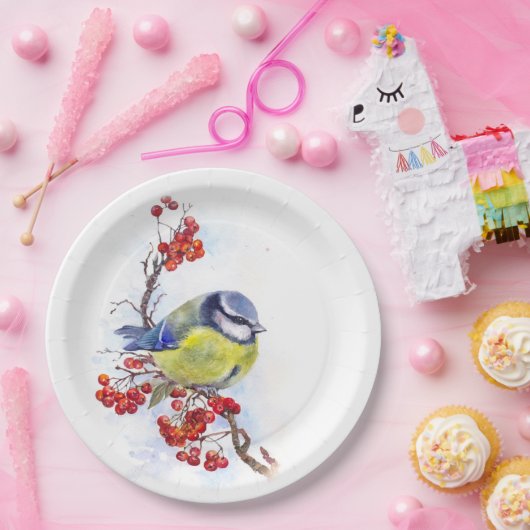 Aquarellfarbener Wintertimvogeldiagramm Pappteller (Party)