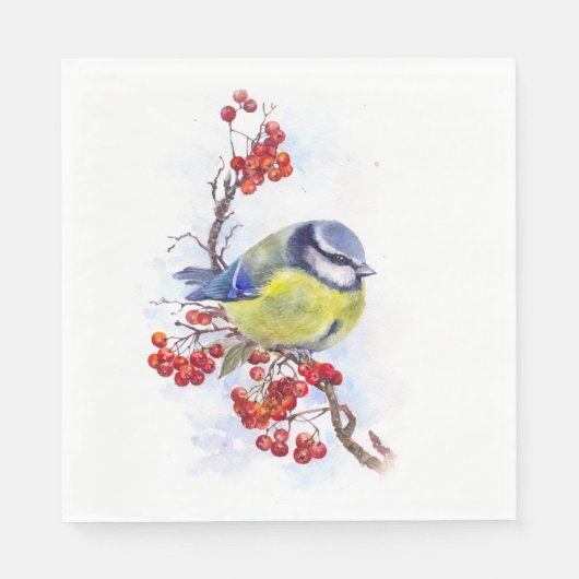 Aquarellfarbener Wintertimvogeldiagramm Serviette (Vorderseite)