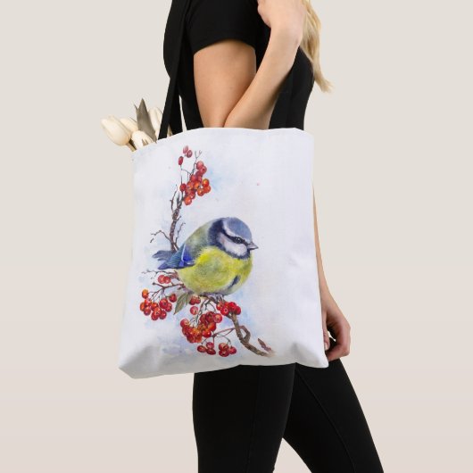 Aquarellfarbener Wintertimvogeldiagramm Tasche (Von Nahem)