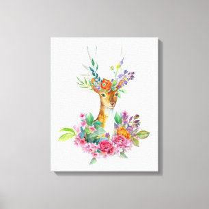 Aquarellfarbenes Blumenbaby Deer Baby Kinderzimmer Leinwanddruck