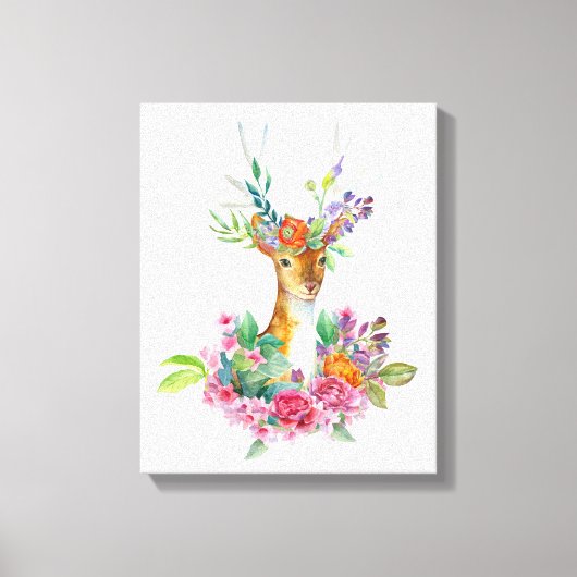 Aquarellfarbenes Blumenbaby Deer Baby Kinderzimmer Leinwanddruck (Vorderseite)