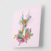 Aquarellfarbenes Blumenbaby Deer Baby Kinderzimmer Quadratische Wanduhr (Winkel)