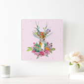 Aquarellfarbenes Blumenbaby Deer Baby Kinderzimmer Quadratische Wanduhr (Zuhause)