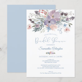 Aquarellfarbenes Blumendusty Blaues Violett Brautp Einladung