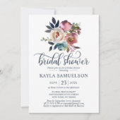 Aquarellfarbenes Blumendusty Blue Rose Brautparty Einladung (Vorderseite)