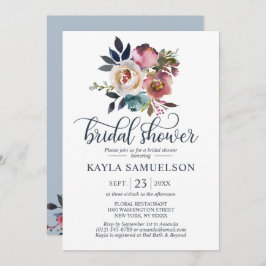 Aquarellfarbenes Blumendusty Blue Rose Brautparty Einladung