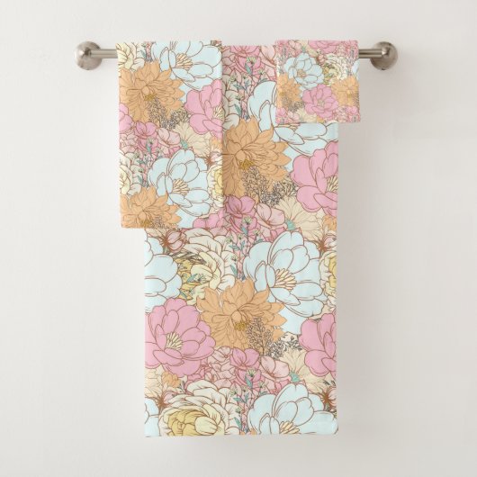 Aquarellfarbenes Blumenmuster Badhandtuch Set (Insitu)
