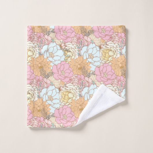 Aquarellfarbenes Blumenmuster Badhandtuch Set (Waschlappen)