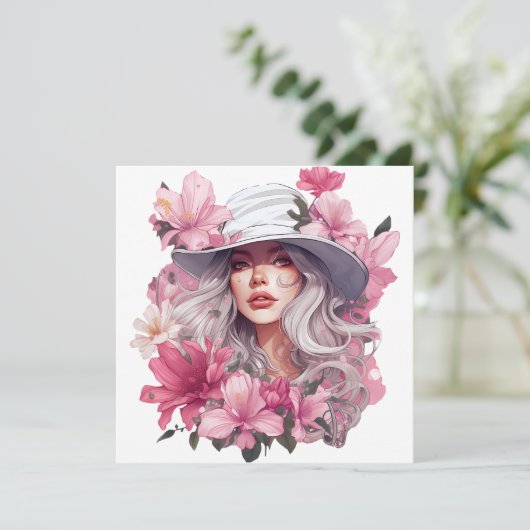 Aquarellfarbenes Blumenportrait eines schönen Mädc (Stehend Vorderseite)