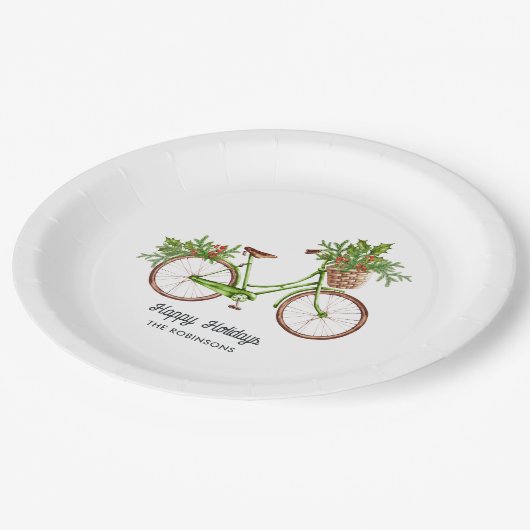 Aquarellfarbenes Blumenradfahrrad Weihnachten Part Pappteller (Schrägansicht)