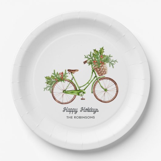 Aquarellfarbenes Blumenradfahrrad Weihnachten Part Pappteller (Vorderseite)
