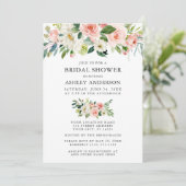 Aquarellfarbenes Blumenrosa Neo Minze Brautparty Einladung (Stehend Vorderseite)