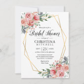 Aquarellfarbenes Blumenrosa Rose Brautparty Einladung (Vorderseite)