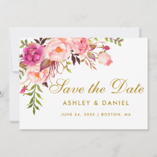 Aquarellfarbenes Blumenrosa Save the Date
