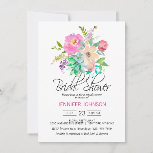 Aquarellfarbenes Blumenrosa Sukkultes Brautparty Einladung (Vorderseite)