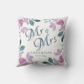 Aquarellfarbenes Blumenrosa und Lila Hochzeitsgesc Kissen (Rückseite)