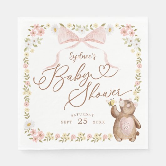 Aquarellfarbenes Blumenwald-Bärenjunge Serviette (Vorderseite)