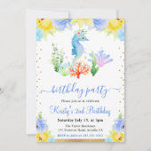 Aquarellfarbenes Blumenwasser Seepferd Geburtstag Einladung (Vorderseite)