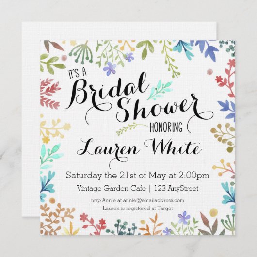 Aquarellfarbenes Brautparty Einladung (Vorne/Hinten)