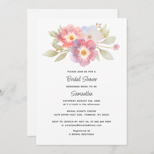 Aquarellfarbenes Brautparty Einladung (Vorne/Hinten)