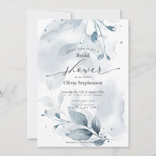 Aquarellfarbenes Brautparty Rustikale blaue Folios Einladung (Vorderseite)