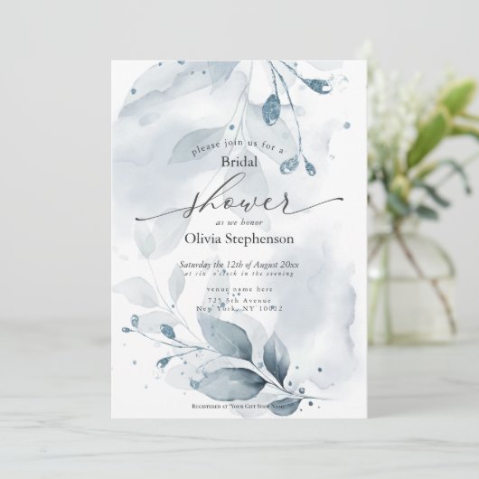 Aquarellfarbenes Brautparty Rustikale blaue Folios Einladung (Stehend Vorderseite)