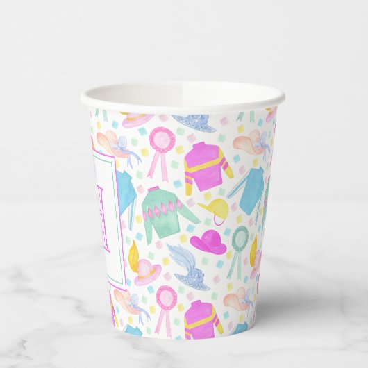 Aquarellfarbenes Derby Jerseys & Hats Monogram Pappbecher (Links)