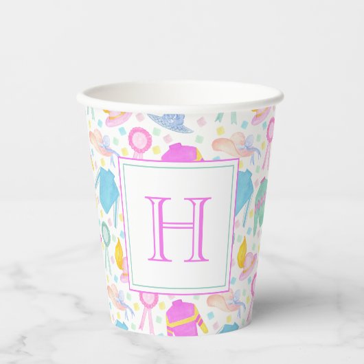 Aquarellfarbenes Derby Jerseys & Hats Monogram Pappbecher (Vorderseite)