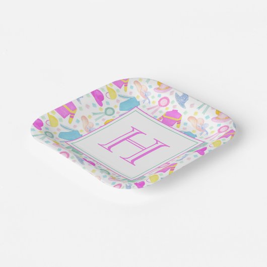 Aquarellfarbenes Derby Jerseys & Hats Monogram Pappteller (Gewinkelt)