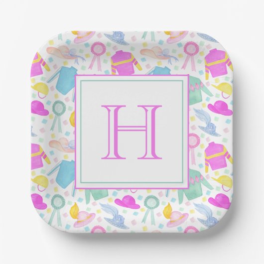 Aquarellfarbenes Derby Jerseys & Hats Monogram Pappteller (Vorderseite)