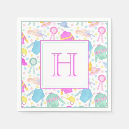 Aquarellfarbenes Derby Jerseys & Hats Monogram Serviette (Vorderseite)