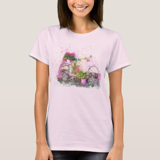 Aquarellfarbenes Fahrrad in rosa Hemd T-Shirt (Vorderseite)