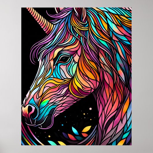 Aquarellfarbenes festes Glas Einhorn in glorreiche Poster (Vorne)