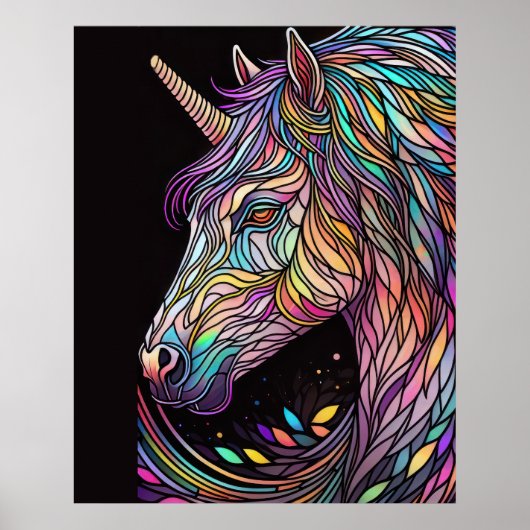 Aquarellfarbenes festes Glas Einhorn in glorreiche Poster (Vorne)