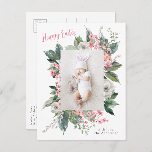 Aquarellfarbenes florales Happy Ostergebirge Foto Postkarte (Vorne/Hinten)