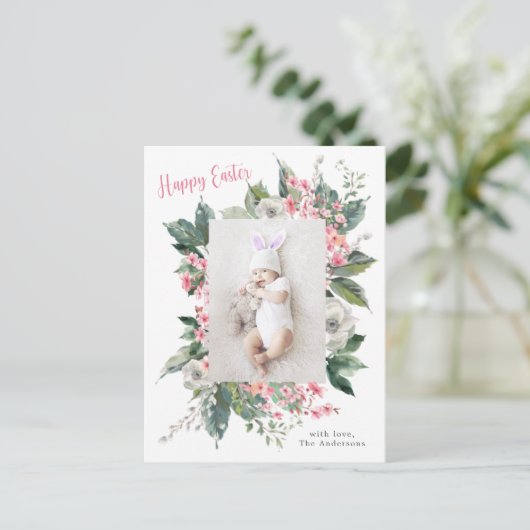 Aquarellfarbenes florales Happy Ostergebirge Foto Postkarte (Stehend Vorderseite)