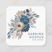 Aquarellfarbenes florales Indigo Beige abgerundete Quadratische Visitenkarte (Vorderseite)