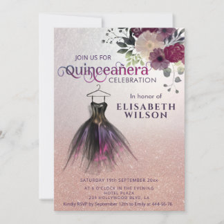 Aquarellfarbenes florales Kleid Quinceañera Einladung