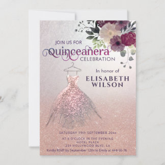 Aquarellfarbenes florales Kleid Quinceañera Invi Einladung
