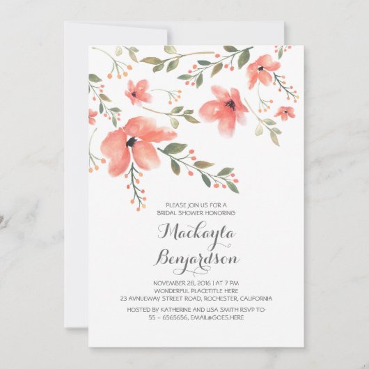 Aquarellfarbenes florales Romantisches Brautparty Einladung (Vorderseite)