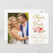 Aquarellfarbenes Florenkoralle Gold-Foto Save the  Postkarte (Vorne/Hinten)