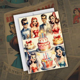 Aquarellfarbenes Funny Comic Geburtstagslandschaft Einladung