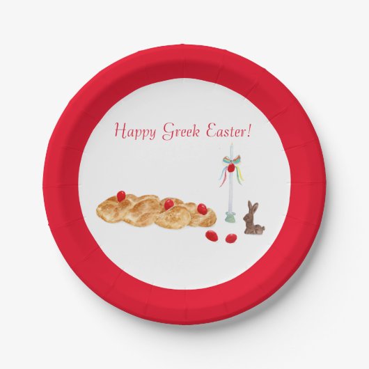 Aquarellfarbenes Griechen Ostern Brot mit sonniger Pappteller (Vorderseite)