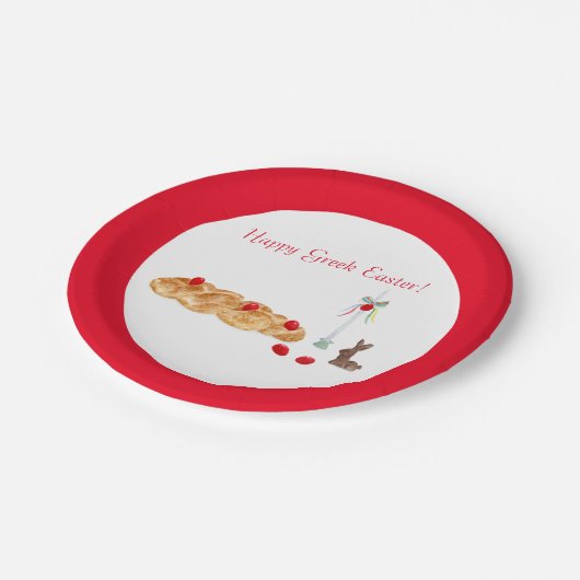 Aquarellfarbenes Griechen Ostern Brot mit sonniger Pappteller (Schrägansicht)